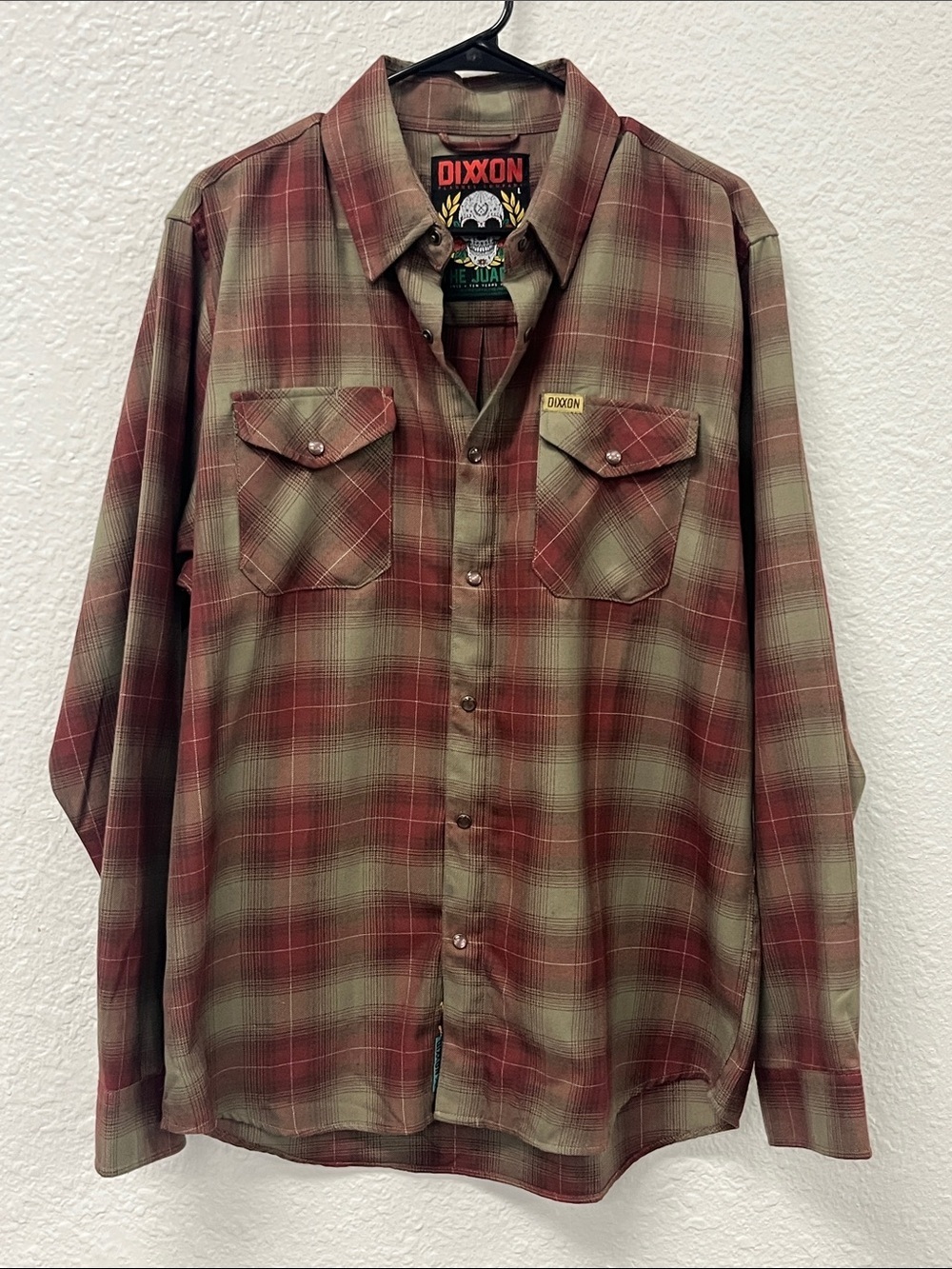 DIXXON “The Juarez” Red & Olive Plaid Button-Down Shirt #1095